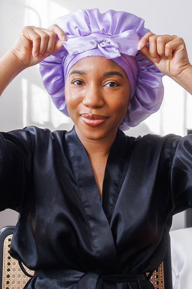 Lilac Satin Bonnet with Ties – Nessa Hill LLC