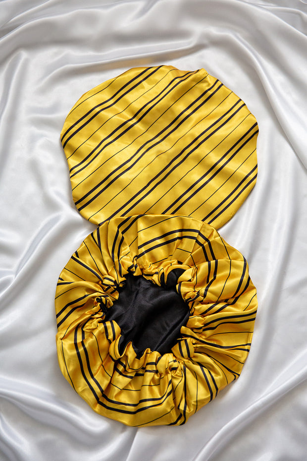 *PRE-ORDER* Gold Striped Satin Bonnet