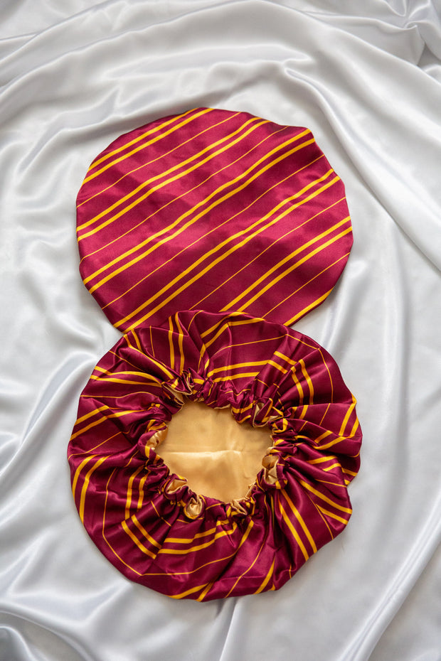 *PRE-ORDER*Maroon Striped Satin Bonnet