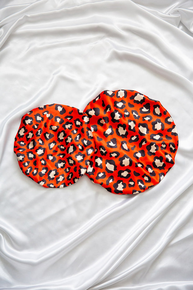 Red Leopard Print Baby Satin Bonnet