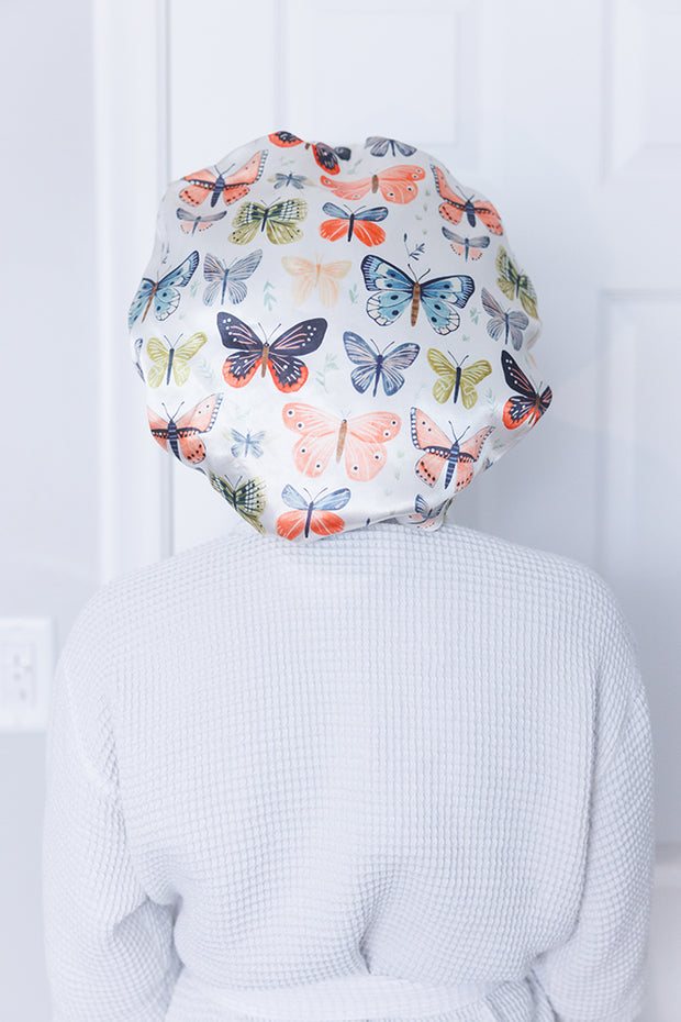 Butterflies Satin Bonnet with Ties