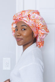 Flower Power Satin Bonnet with Ties