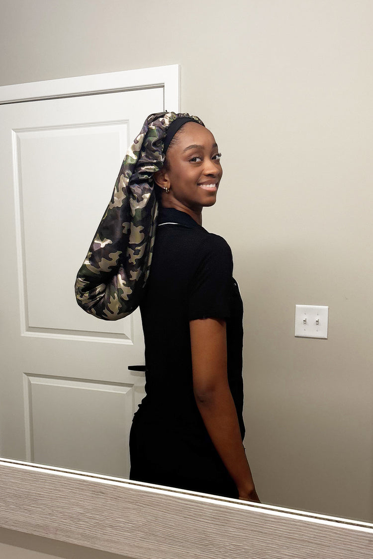 Camo Extra Long Satin Bonnet With Snap – Nessa Hill LLC