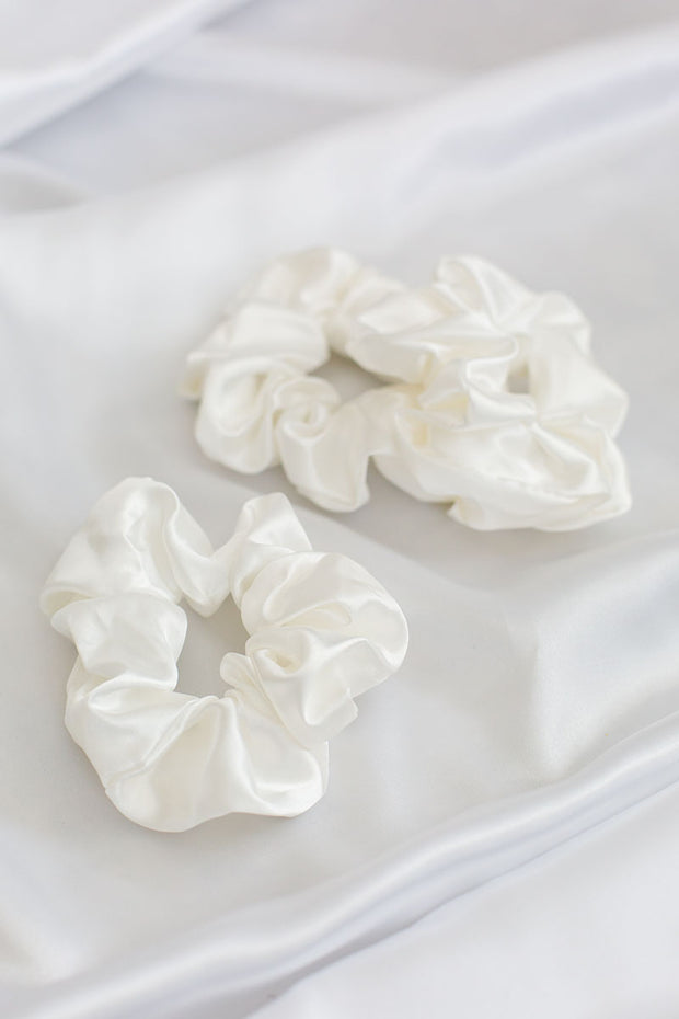 Set of 3 Midi Satin Scrunchies - Bridal White