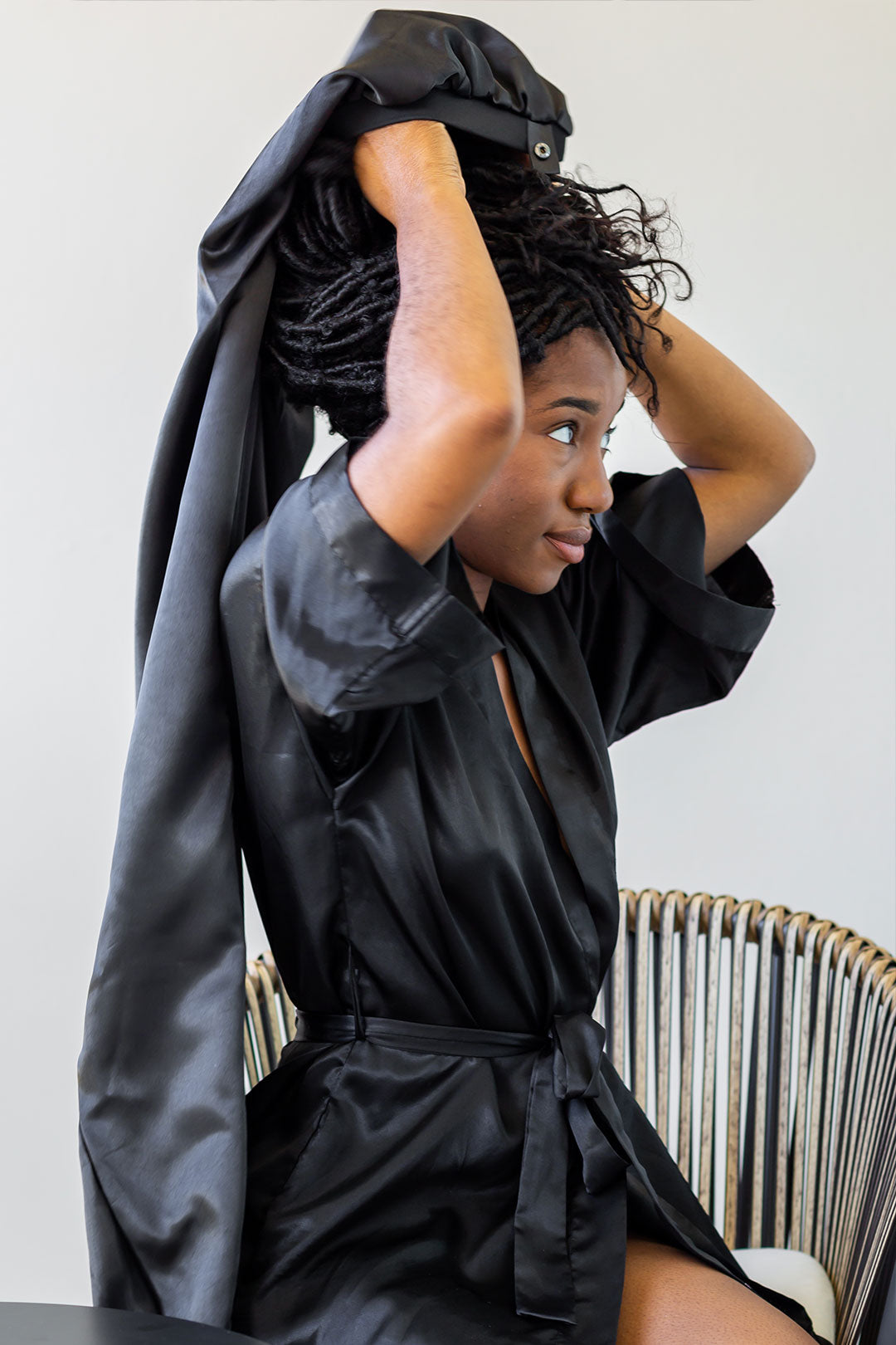 Long black satin robe deals